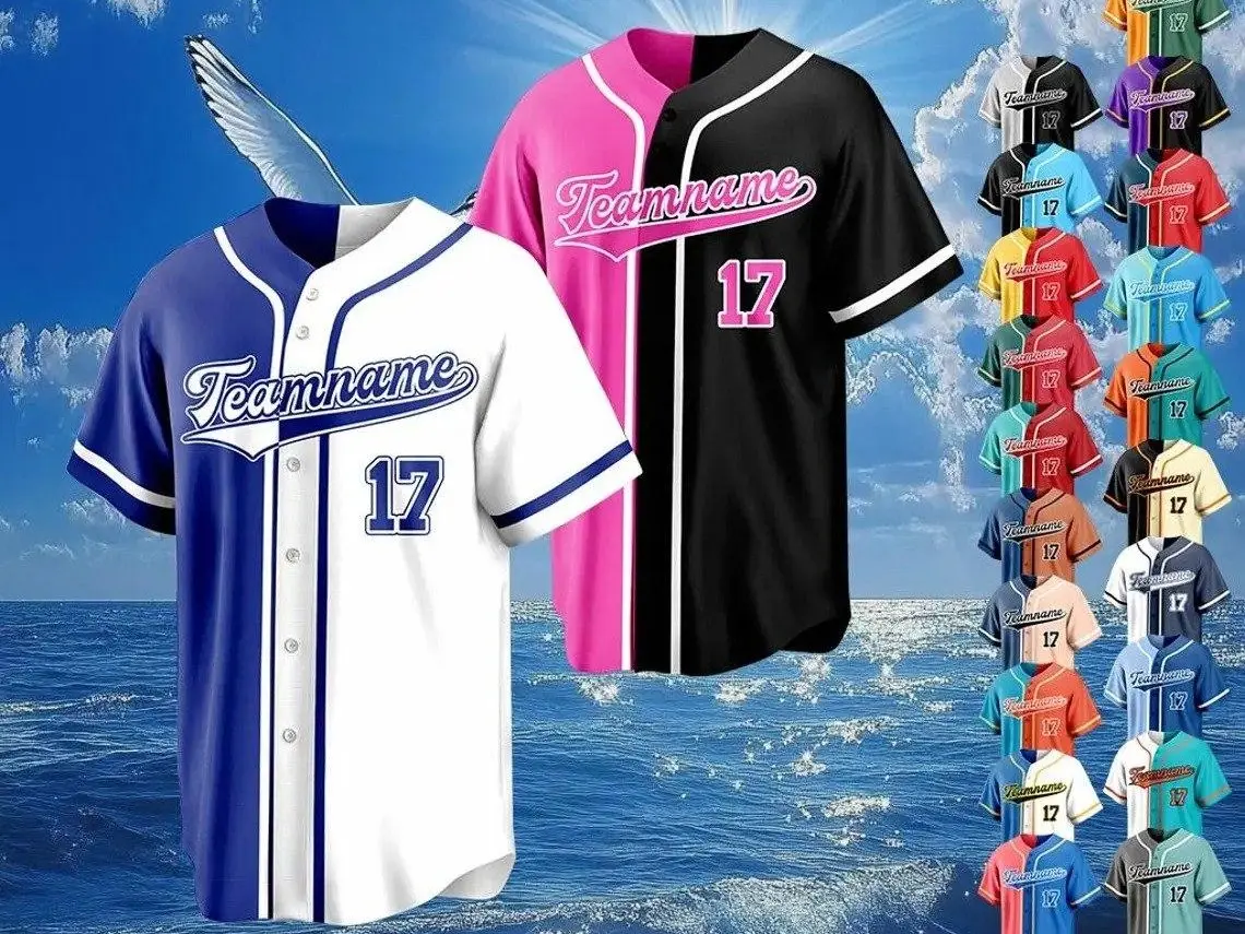 Men's Custom Split-Design Baseball Jersey - Personalized Team Name, Number, Professional Sports Uniform for Team Use