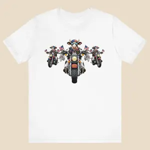 Women's Biker Cows Short-Sleeve Soft Fabric T-Shirt, Bella+Canvas 3001, Everyday Casual Top