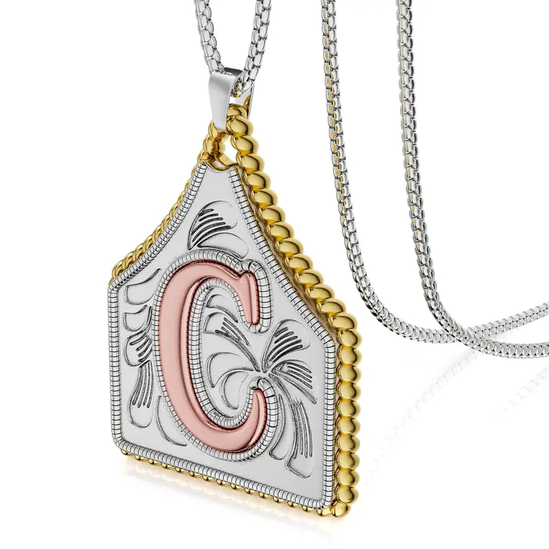 Dearmay Handmade Cow Tag Necklace with Copper Initial A-Z Letter Pendant Necklace Mens Womens Capital Letter Stainless Steel Box Chain 22inch Valentine's Day Gift