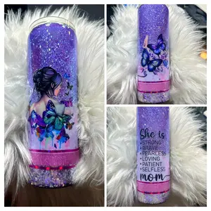 Mom Fearless Brave Butterfly purple glitter epoxy cup || custom handmade tumbler Drinkware Stainless Bottle