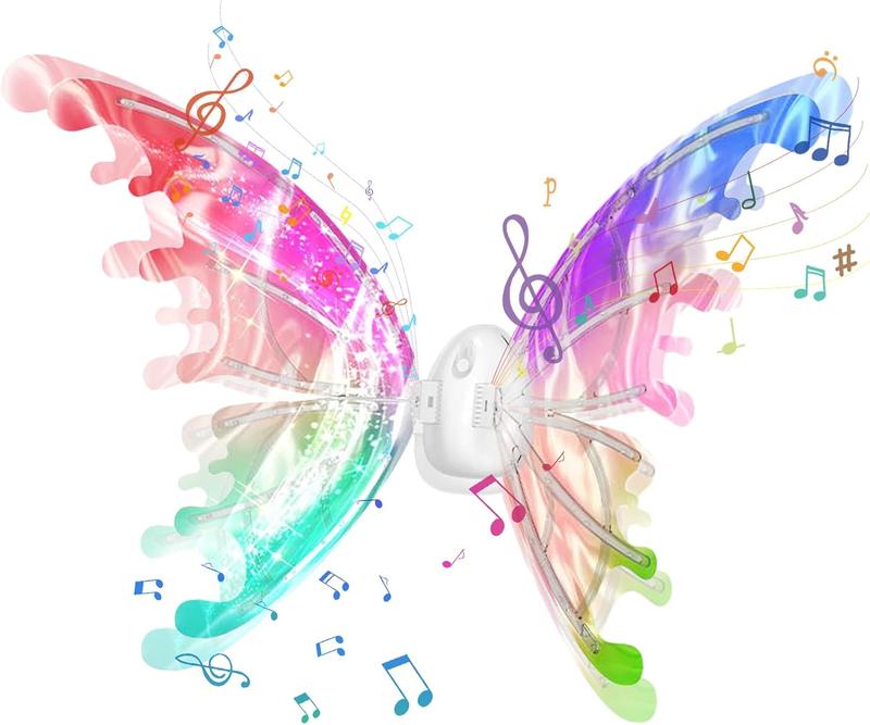 LED Light-Up Fairy Wings for Girls | Moving Butterfly Wings with Music & Lights | Adjustable Costume Accessory for Halloween, Birthday, Christmas & Cosplay | Perfect Princess Dress-Up Gift for Teens & Kids