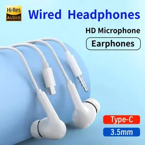 Original TypeC 3.5mm Wired Headphone For In-ear Earbuds Samsung S25 S24 S23 S22 S21 HiFi Stereo Xiaomi Huawei Earphone with Mic