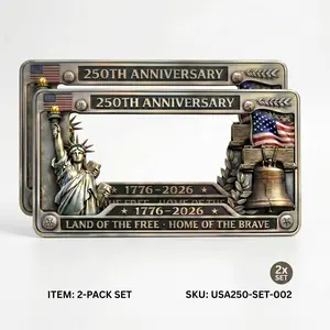 250th Anniversary Patriotic Metal Alloy Car License Plate Frame - Durable, Rust & Weather Resistant, Classic American Design for Festive Decor & Holiday Collectible Accessory Use