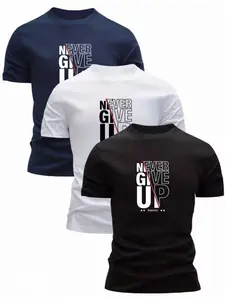 Never Give Up Athletic Fashion Activewear Letter Print T-Shirt, Breathable Skin-Friendly Sports Casual Short Sleeve, High Cost-Performance Three-Piece Set, Athletic Tops, Activewear Fitness