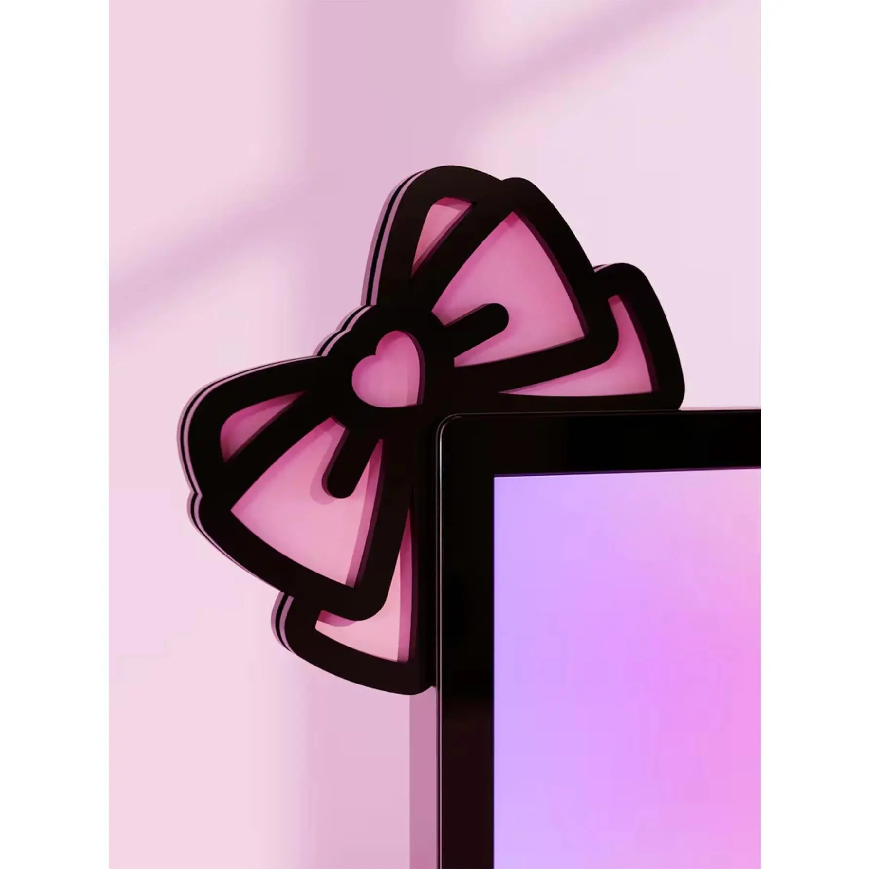 Cute Computer Monitor Decor Pink Bow Cat Ear Shape Ornaments Kawaii Desktop Decor for PC Laptop, Room Desk Decoration Girls Gift