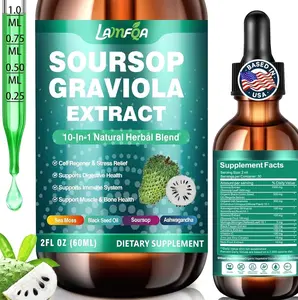 Soursop Bitters Liquid 10-in-1 with Ashwagandha, Black Seed Oil & Turmeric, Gotu Kola for Immune Support, Gut Health, Cell Regeneration & Antioxidant, Vegan, Non-GMO, Sugar-Free, 2 Fl Oz