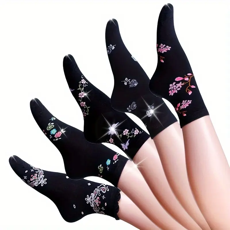 Women's 5-Pair Multicolor Japanese-Korean Style Autumn-Winter Mid-Calf Socks, Trendy & Versatile Socks for Women, Socks Women, Multicolor - 5 Pairs