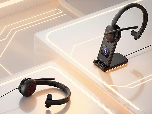 Wireless Headset with Mic for Work, Bluetooth Headphones with Microphone (Noise Cancelling) & Charging Base, Wireless Headset for Work from Home/Office/Call Center/PC/Computer/Teams/Zoom/Skype/Laptop