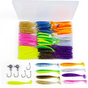 95Pcs Soft Fishing Lures Kit – 90Pcs Paddle Tail Swimbaits + 5Pcs Fishhooks, Soft Plastic Bait for Bass Trout Walleye Crappie Freshwater Saltwater Fishing Description