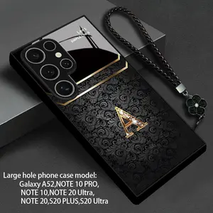 Background Pattern Aesthetic Phone Case with Lanyard, Premium Business Style Glass Cover for Samsung S25-S20, Note 20-10, a Series Models
