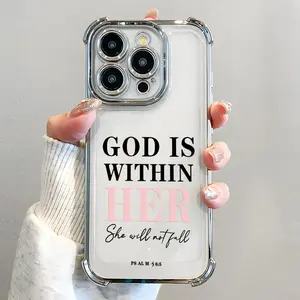 Pink Bible Psalm Pattern Phone Case , Electroplated Cover with Airbag Shockproof Slim Soft TPU Cover for iPhone 11 12 13 14 15 16 Pro Max Plus Girl