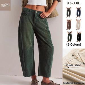 Corduroy Barrel Pants for Women Cord Pants Mid-Rise Wide Leg Baggy Trousers with Pockets Vintage Style Fall Winter 2026 Spring Summer Loose Fit Pant summerwins