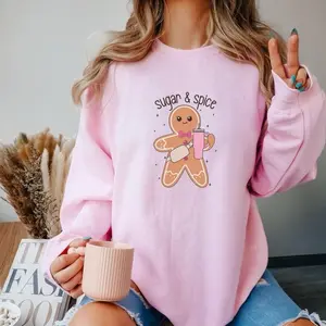 Women's Gingerbread Girl Sweatshirt Pullover Top for Comfort - Womenswear Crewneck Comfortable Cookies Hoodie fall sweater soft material long sleeve round neck pullover sweater heavyweight cotton funny sweatshirt christmas sweatshirt