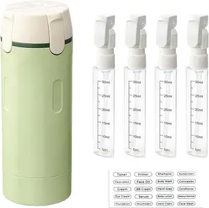 4-in-1 Travel Dispenser Bottle for Toiletries,Portable Compact Plastic Container for Shampoo, Lotion and Cosmetics. Easy press design ensures smooth liquid flow, ideal for travel use.kitchen accessories