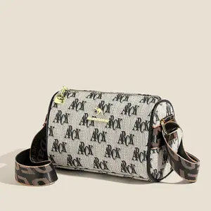 Classic Logo Print Cylinder Crossbody Bag, Retro Letter Pattern Barrel Purse for Women