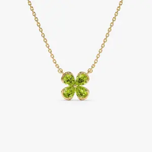 14K Four Leaf Peridot Clover Necklace