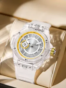 Men's Sporty Round Dial Analog Quartz Watch, Trendy Wristwatch, Chic All-match Accessories As Gift for Boyfriend with Gift Box