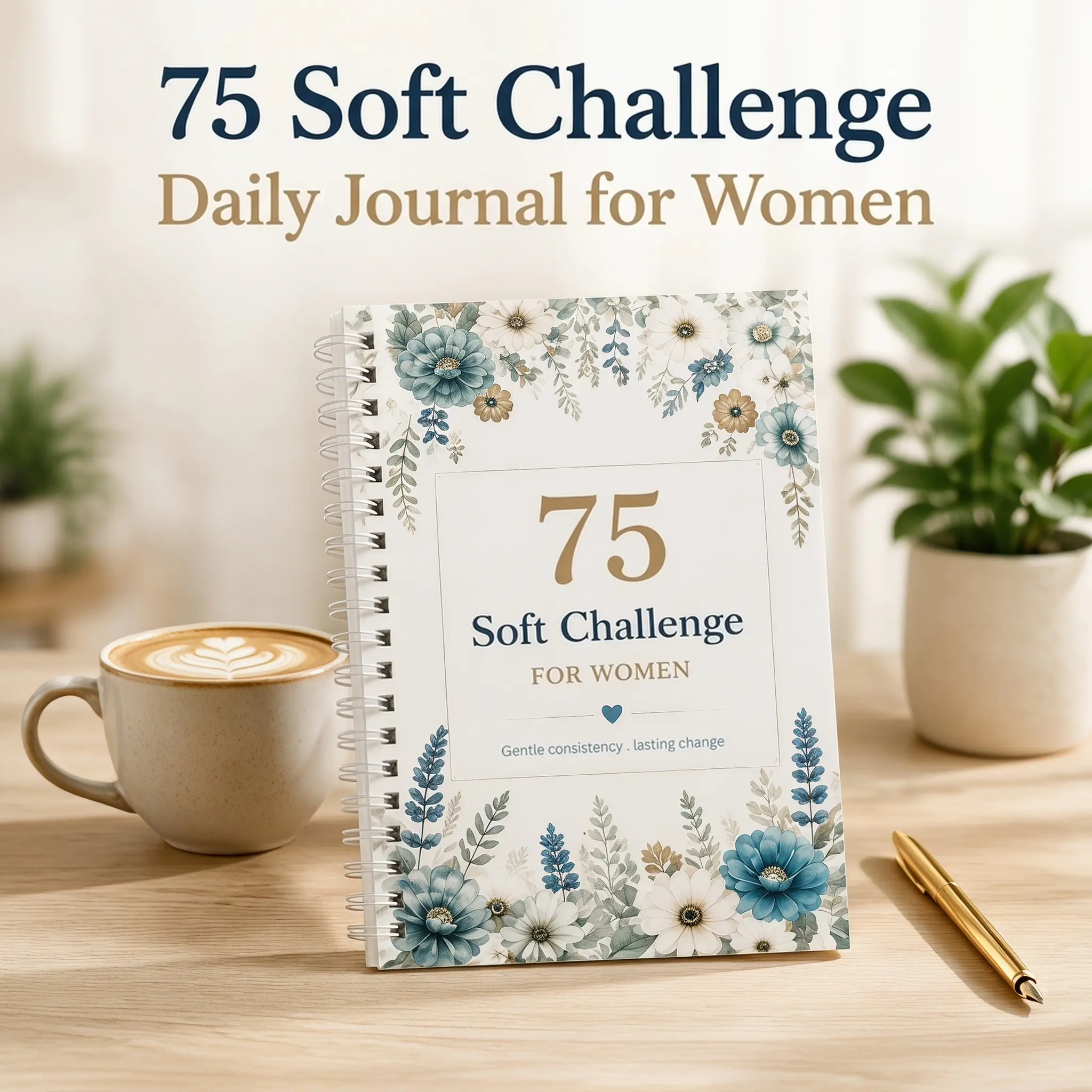 PGJ Women's 75 Soft Challenge Journal, A5 Spiral Habit Tracker Planner, Full-Color 75-Day Daily Log with Meal, Water, Workout & Reading Tracking