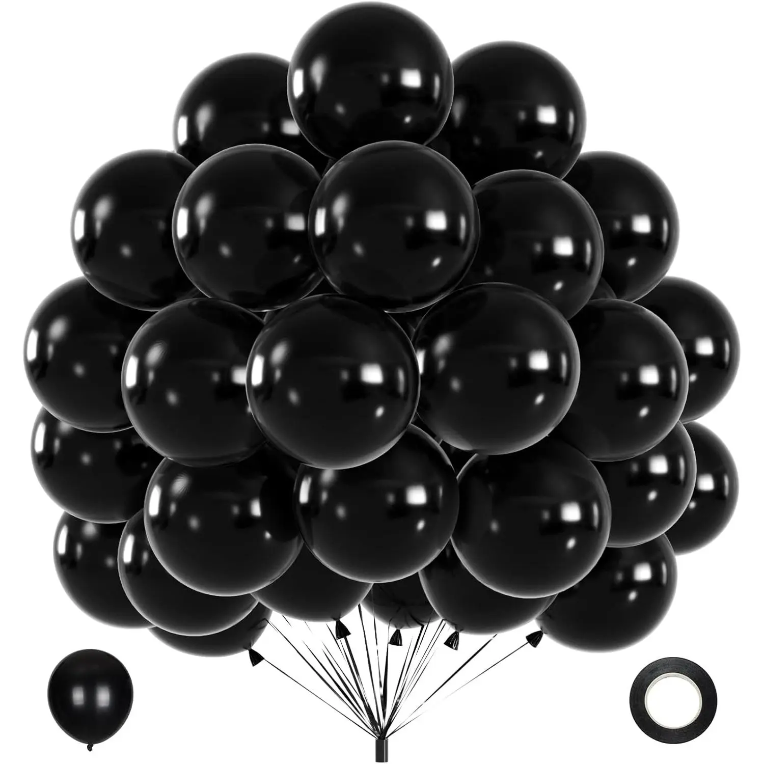40 count Black Balloons, 12inch Helium Quality Black Latex Balloons for Birthday Wedding Graduation Halloween Party Decorations (With Ribbon)