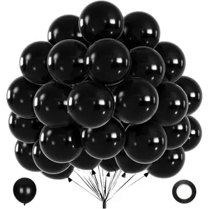 40 count Black Balloons, 12inch Helium Quality Black Latex Balloons for Birthday Wedding Graduation Halloween Party Decorations (With Ribbon)