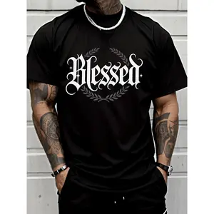 180g[100%cotton]Mens Blessed Graphic T Shirt Cotton Short Sleeve Crew Neck Streetwear Tee Casual Summer Outfit Top Soft Breathable Everyday Wear Gift For Him