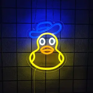 Duck Neon Sign for Kids Room Decor Yellow Duck Neon Wall Sign Business LED Neon Light for Bedroom Wall Decor Party Decoration USB Powered Easy Hanging