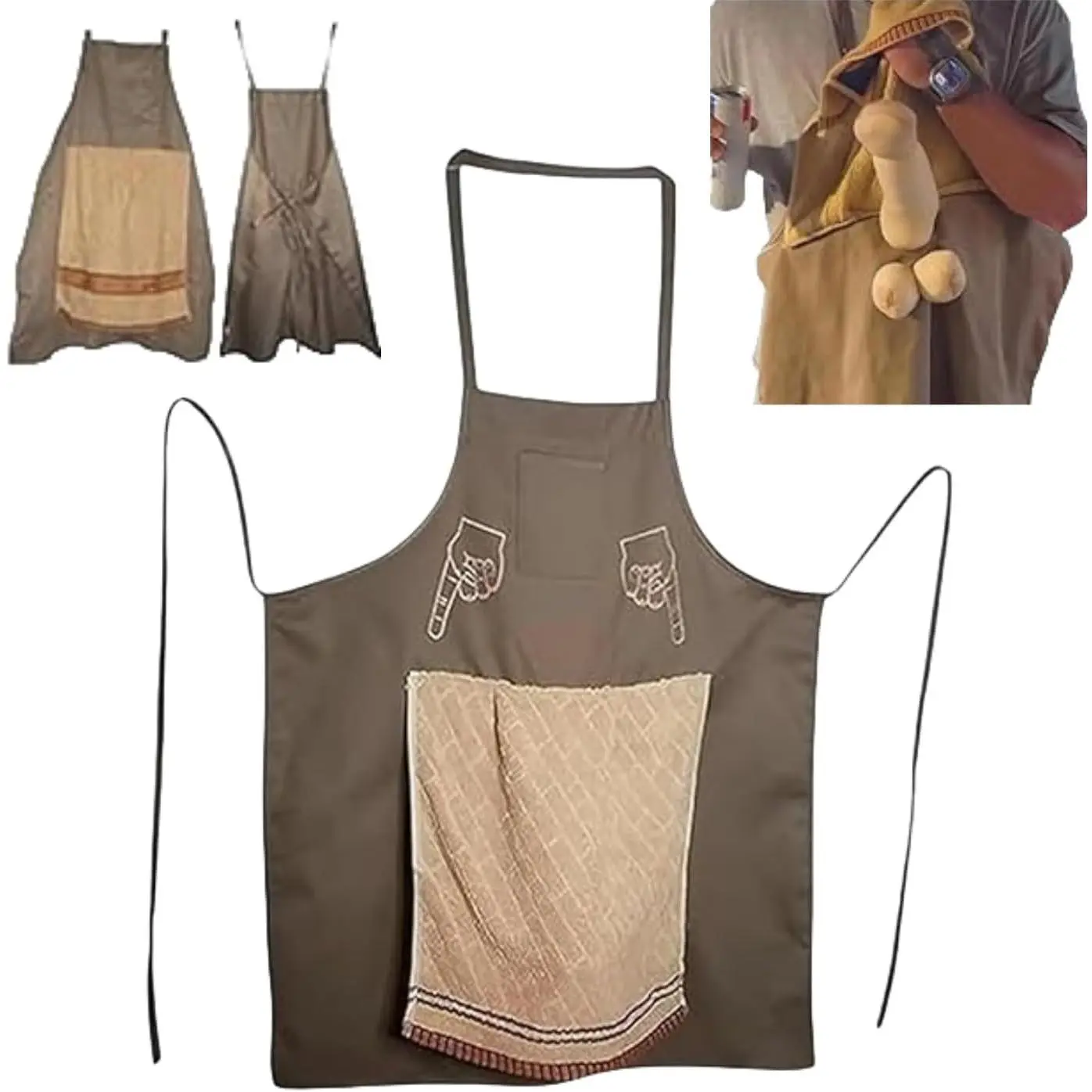Funny Prank Chef Apron for Men – Novelty Cooking Apron with Hidden Surprise Pocket, Gag Gift for Husband, Boyfriend, Dad, BBQ & Kitchen Humor Gift