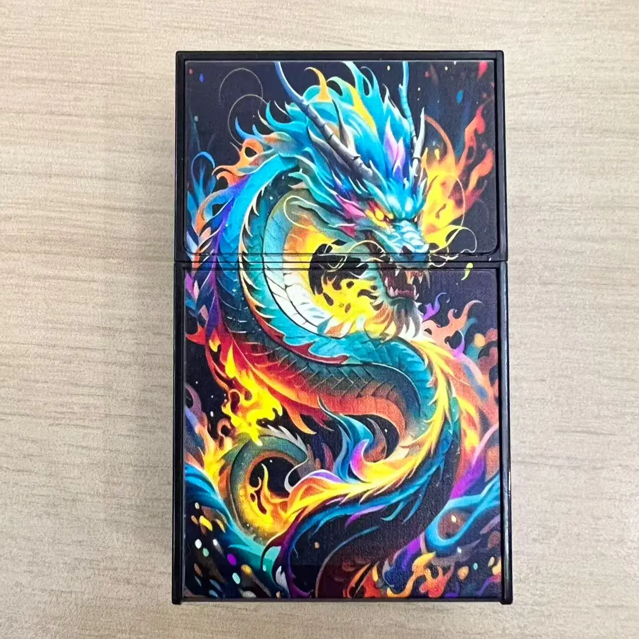 One Side Dragon Design Rechargeable Lighter with Integrated Cigarette Case,Holds 20 pcs, Windproof,Pressure-Resistant, Moisture-Proof, Flip-Top Lighter Case, Stylish for Business and Casual Use