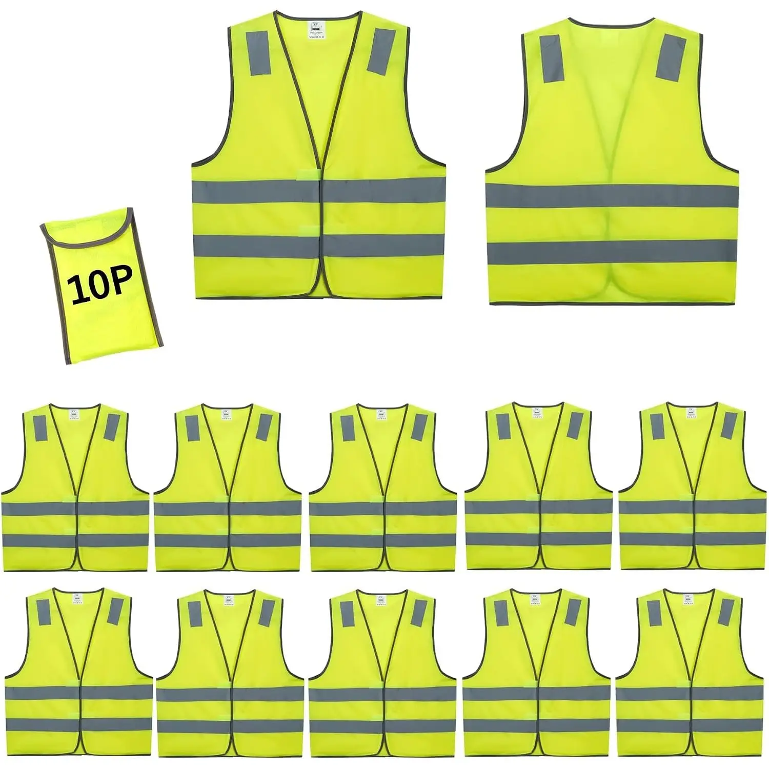 10 Pack Reflective Safety Vests with 2 Pockets Adjustable High Visibility Mesh Work Vests for Construction Events