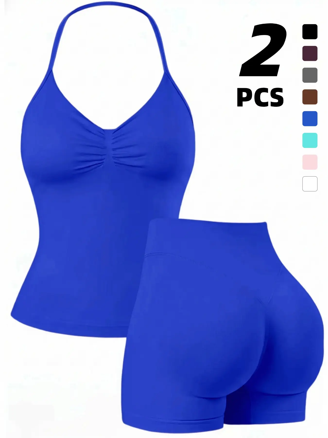 High Elastic Light Thin Skin-Friendly Body-Shaping Halter Vest and Shorts Sportswear Set Activewear Fitness Clothing Exercise Clothing Set for Yoga Pilates Daily Home Workout, Push-Up and Tummy Control Combination for Women