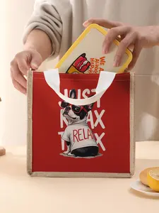 Women's Dog Print Lunch Bag, Casual Handbag for All Seasons, Large Capacity Picnic Food & Drink Carrier, Valentine's Day Gift