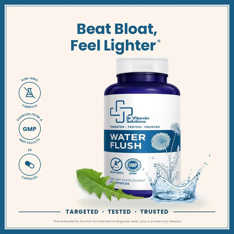 Diuretic Water Pills for Bloating & Water Retention – 30 Ct | Dandelion 225 mg + Potassium | Debloat & Puffiness Relief for Swollen Legs, Feet & Ankles | Non-GMO Herbal Water Flush – Dr. Vitamin Solutions