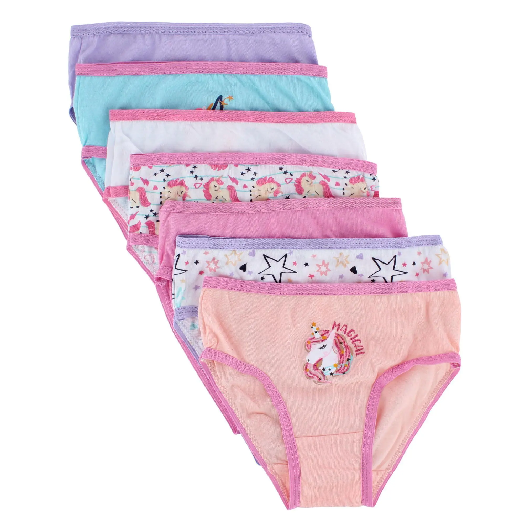 CTM Girl's Unicorn Assorted Cotton Briefs Underwear (7 Pack), Briefs
