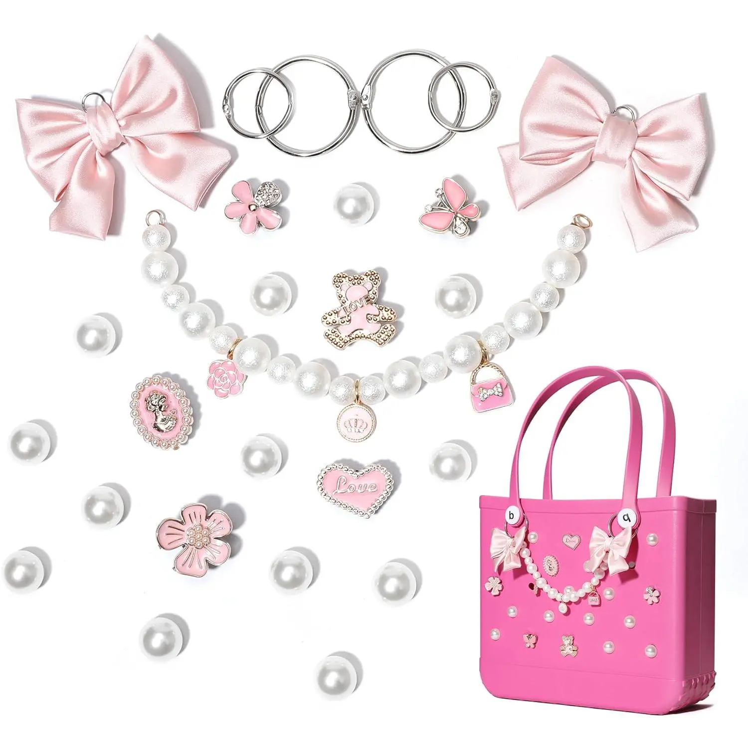 L-BR022 24pc Cute Decorative Pearl Charms for Totes Bag Accessories - Daisy Flower Inserts for Rubber Beach Totes
