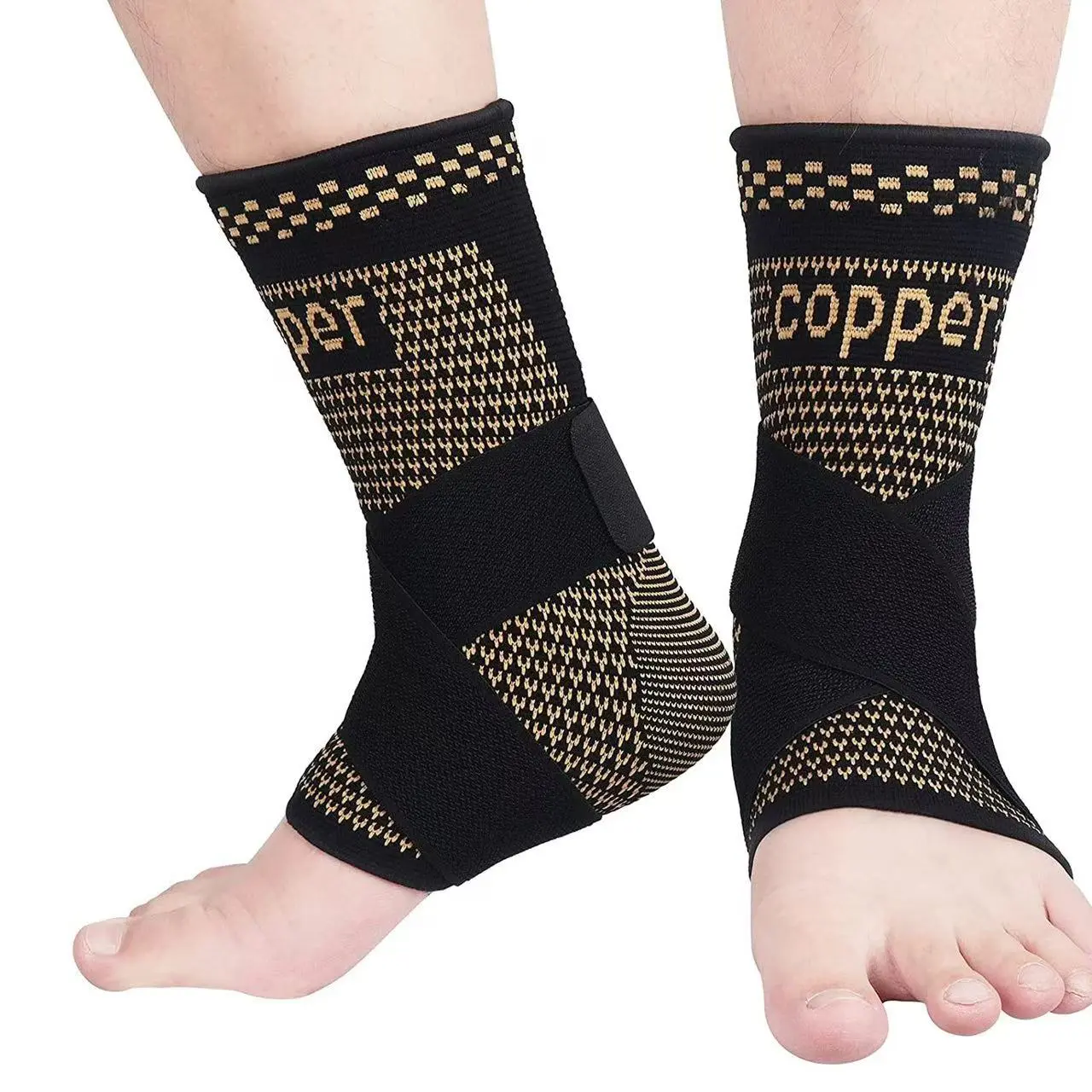 Unisex 2-Pack Copper-Infused Ankle Brace - Lightweight 3D Knit Fabric Sleeve with Adjustable Strap for Healthcare Support, Pain Relief, Odor Control, Copper Nylon, Breathable