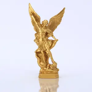 8.5 inch Majestic Victor" St. Michael The Archangel Golden Resin Statue - San Miguel Arcangel, Religious Home Decor For Indoor Display spirit  halloween Ornaments Decoration