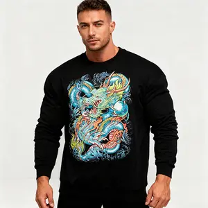 Mens Novelty Bling Rhinestone Sweatshirt Glitter Bedazzled Graphic Pullover Crewneck Streetwear Dragon Embroidered Heavyweight Regular Fit Round Neck Long Sleeve Pullover Fall & Winter Streetwear Men's Embroidered Graphic Crewneck Sweatshirt Tiger Head