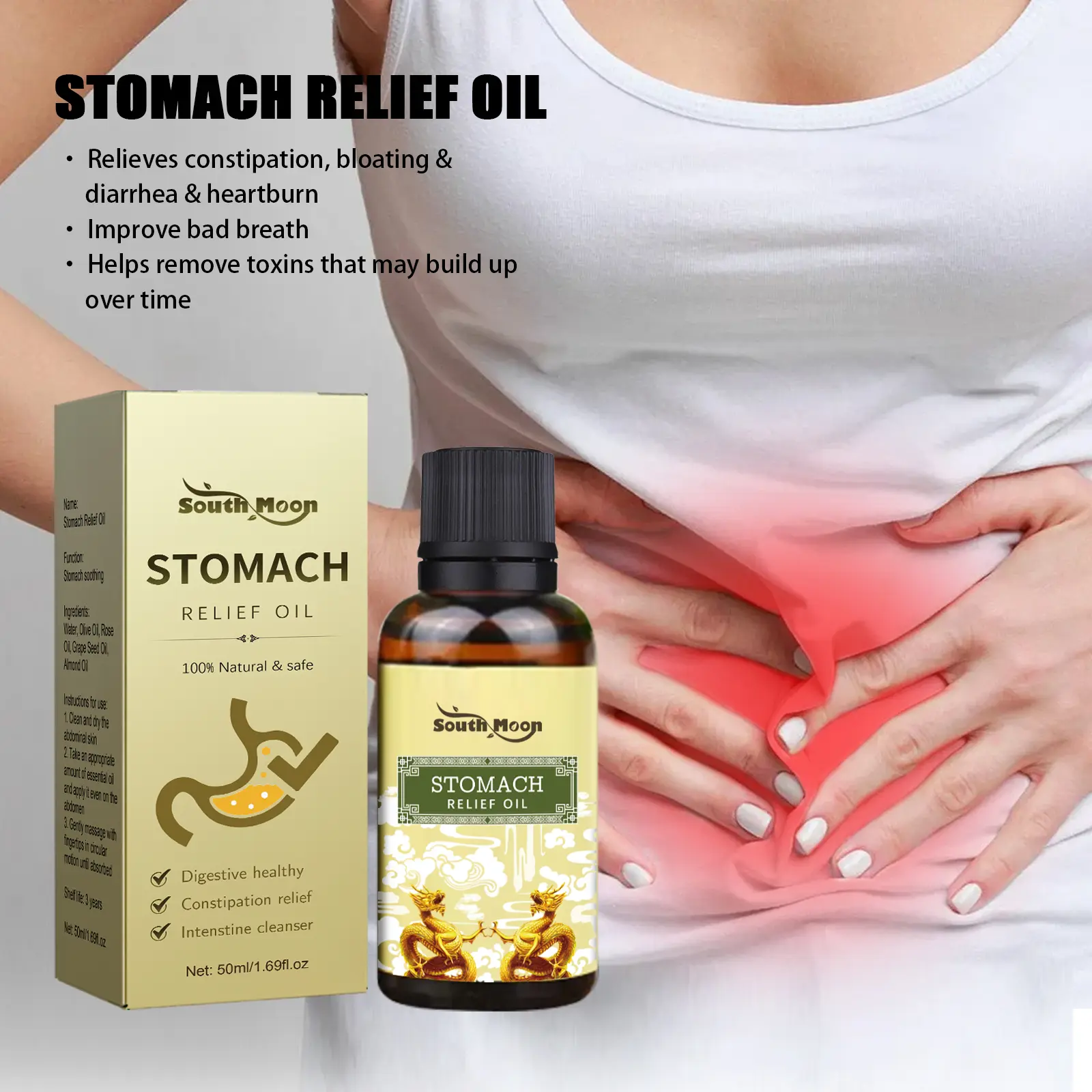 South Moon Soothing Stomach Oil Clearing Excrement Left in Body Relieving Gastrointestinal Discomfort Massage Care Firming Slimming Oil