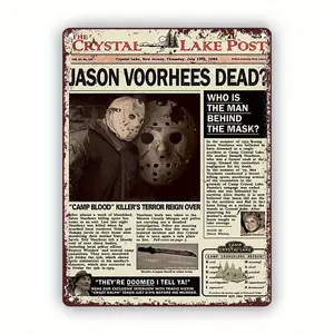 Jason Voorhees Vintage Metal Sign - Classic Horror Movie Poster, Spooky & Thrilling Decor For Any Room, 8X 12 Inches