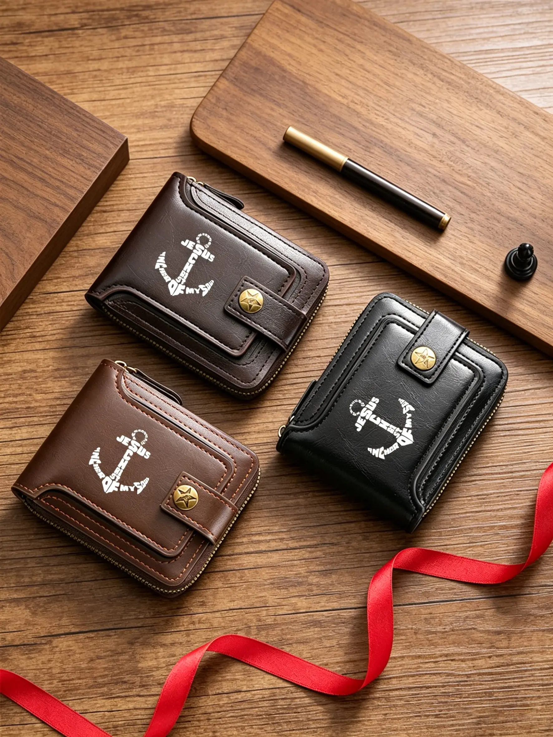 Jesus Anchor Men's Wallet, Short Zipper Card Holder, Card Slots Pocket, Christian Theme Multi-Card Pouch, Vintage Large Capacity Anti-Theft, Ideal Gift