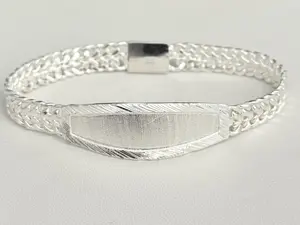 Sterling Silver 2 Row Curb 7-8.5", Diamond Cut Border 20mm, Engravable Bracelet, Made in Mexico (Please Add Name to "Add Notes" Section)