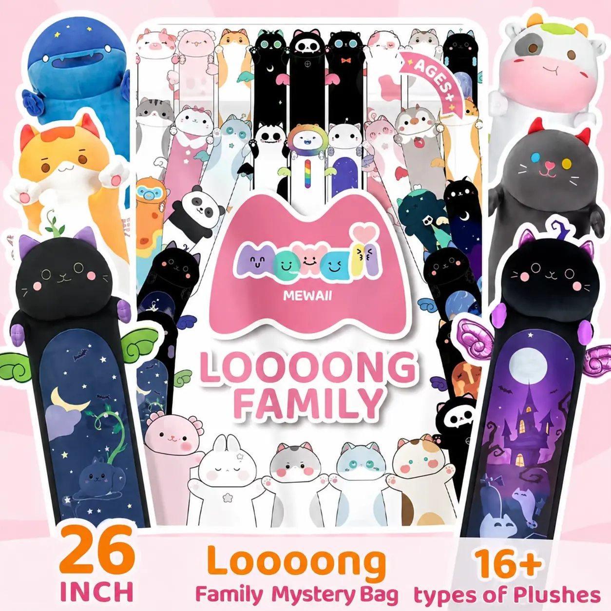 26-Inch Kawaii Aesthetic Random Blind Bag Collectibles, Cute Plushies Unisex Soft Cuddly Dolls (Multiple Types), Ideal Kids' Gift for Halloween, Christmas