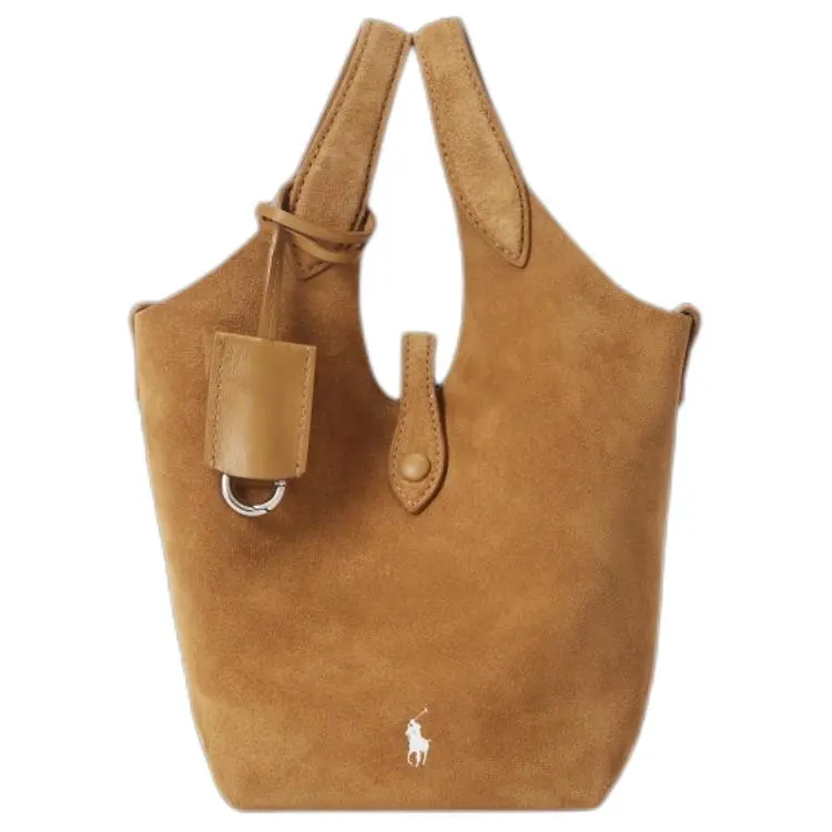 Polo Ralph Lauren Polo Play Tote Bag in Suede and Nubuck for Women, Small Size, Caramel Color