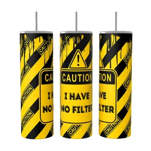 Funny Caution I Have No Filter 20 oz Tumbler Coffee Drinkware Insulated Vacuum Flask with Lid & Straw for Hot & Cold Drinks