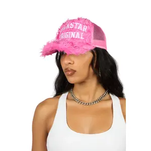 Donnesha Pink Shaggy Fur Trucker Hat