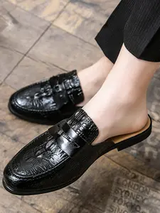 Men's Crocodile Texture Slip-On Mules, Vintage British Style Flat Loafers, Comfortable No-Heel Design, Perfect for Office & Casual Wear