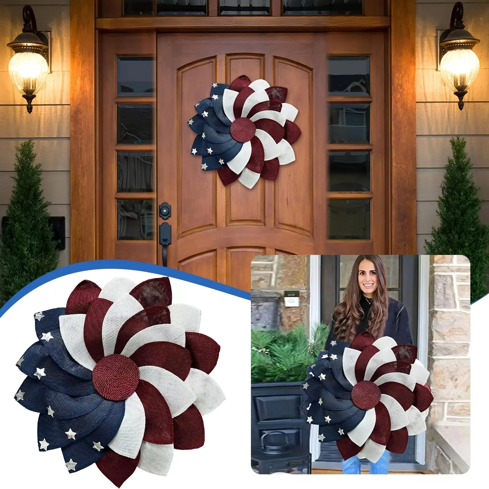 Independence Day Wreath Summer Patriotic Anniversary Wreath, Star Stripes Red White Blue Star Decoration, Door Wall Decoration Ornaments