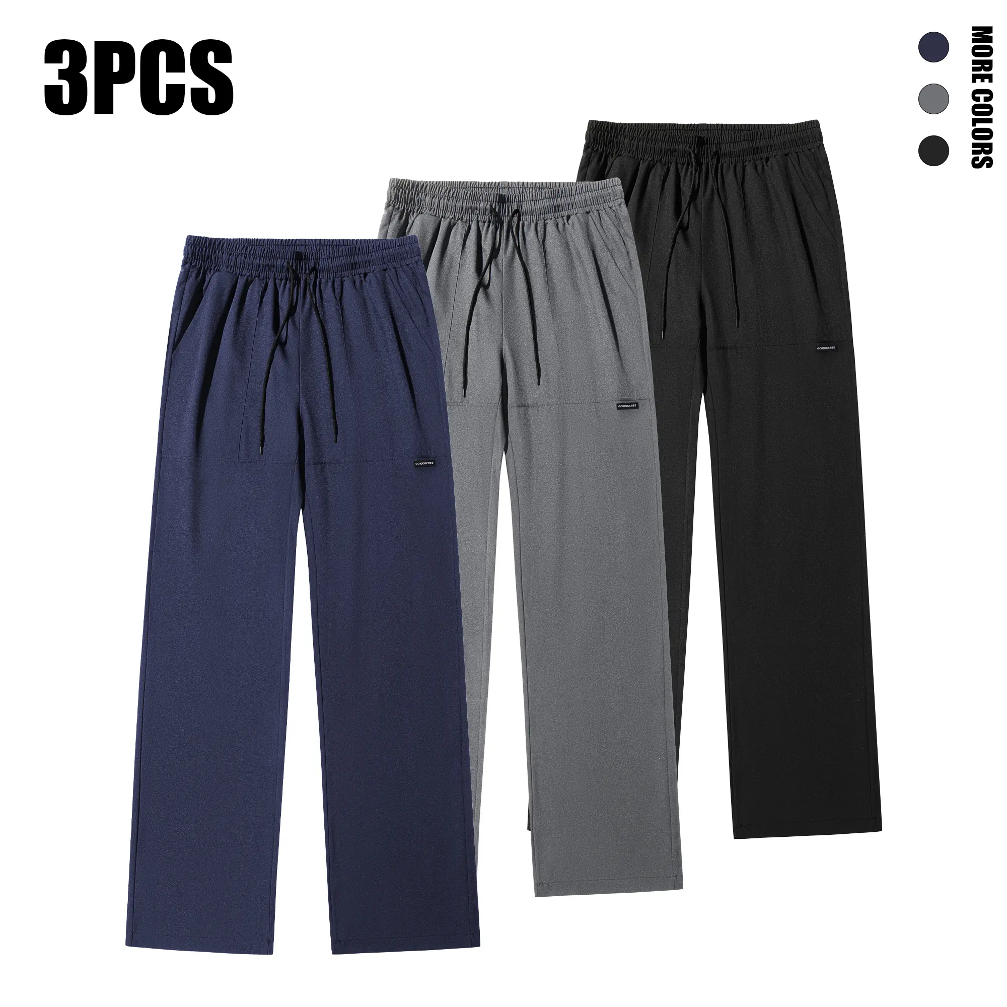 Men’s 3-Pack Casual Pants – Drawstring Straight-Leg, Breathable Quick-Dry, Versatile Long Pants for Commuting Men’s 3-Pack Casual Pants – Drawstring Straight-Leg, Breathable Quick-Dry, Versatile Long Pants for Commuting