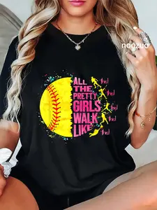 100% Cotton All The Pretty Girls Vintage Softball Game Day Sports Women T-Shirt