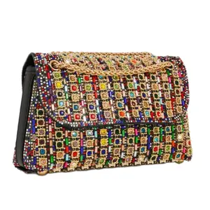 Glittering Gemstone Embellished Evening Clutch Purse for Woman, Retro Underarm Bag Crossbody Bag Shoulderbag with Ajustable Chain Suitable For Wedding, Party, Dinner, Valentine's Day Gift